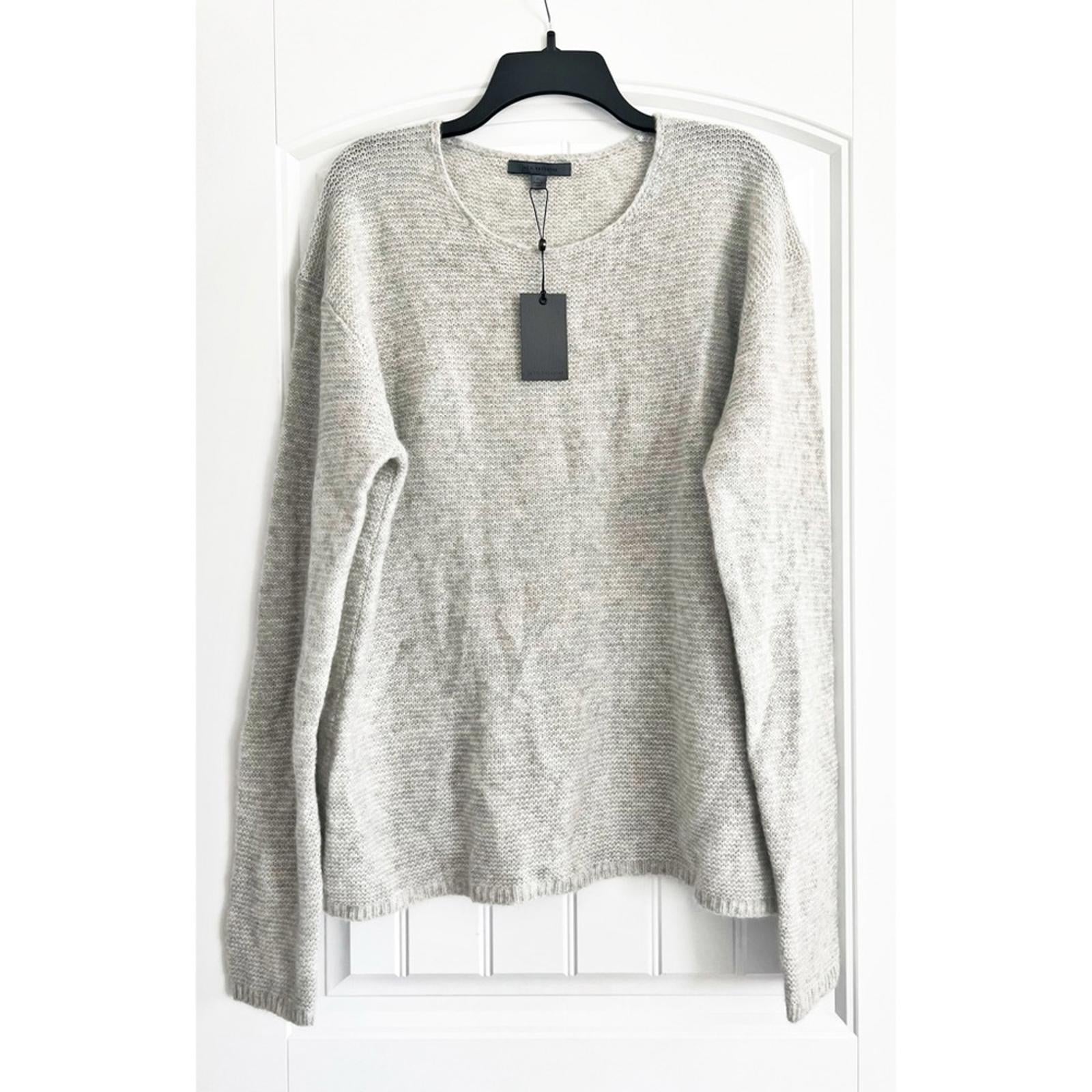 John Varvatos Tuck Cashmere & Silk Garter-Stitch Sweater Grey Size XL NWT $448