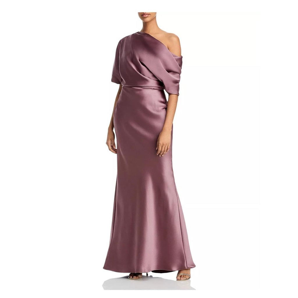 NWT Amsale Draped Satin One Shoulder Dress Mauve, Size 2 New w/Tag