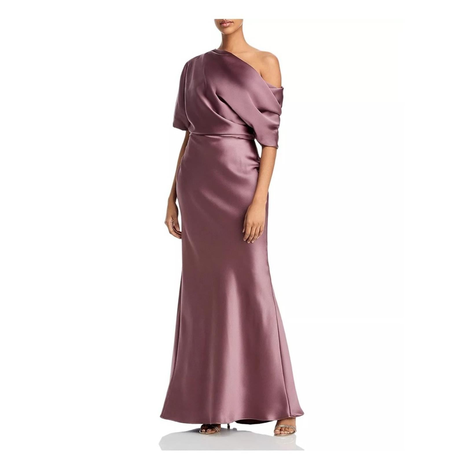 NWT Amsale Draped Satin One Shoulder Dress Mauve, Size 2 New w/Tag