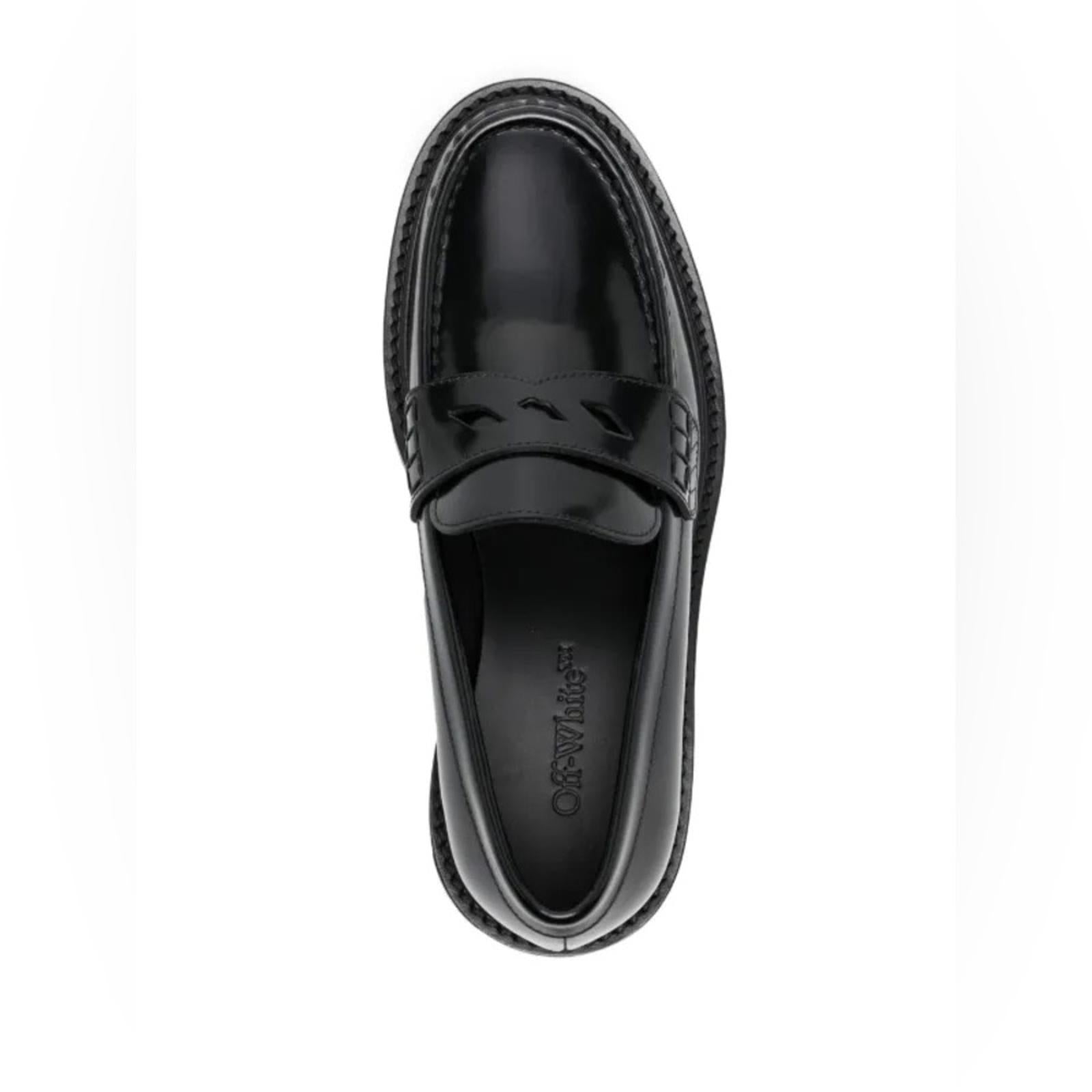 Off-White Diag-Stripe Black Leather Loafers, Size 41 NEW in Box +DustBag $1,055