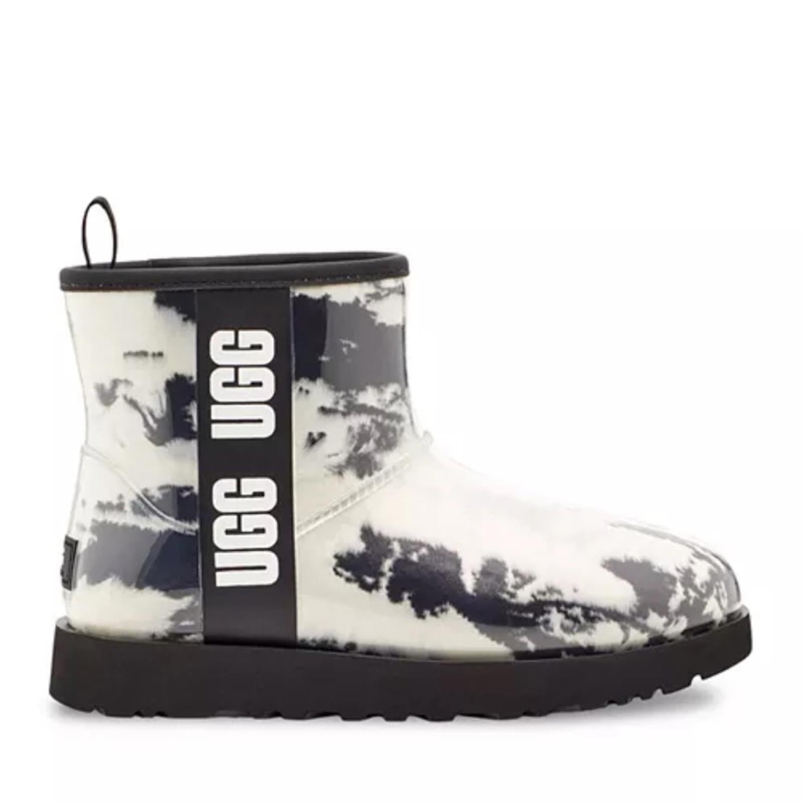UGG Women's Classic Clear Marble Booties in White/Black, NWT, Size 7