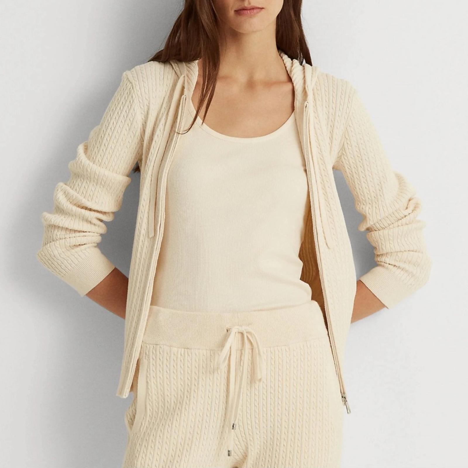 Lauren Ralph Lauren Cable Knit Full Zip Hoodie, Winter Cream Size XL New w/Tag