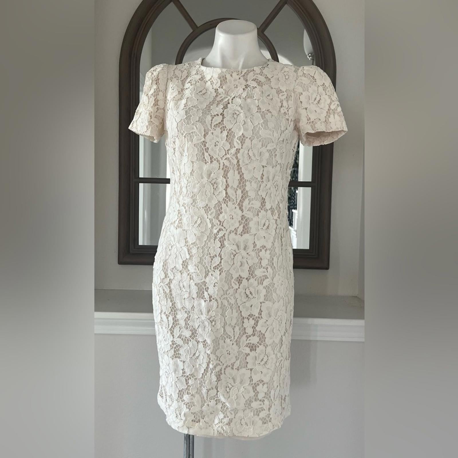 Lauren Ralph Lauren Puff-Sleeve Lace Cocktail Dress in Winter Cream Size 4 NWT