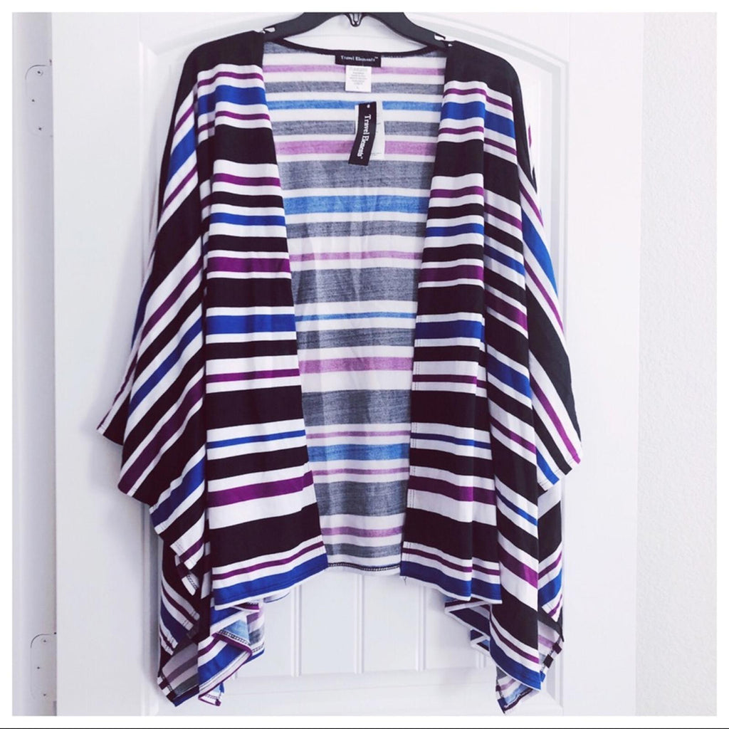 Travel Elements Striped Cardigan, Poncho Knit Sweater Size L New w/Tag