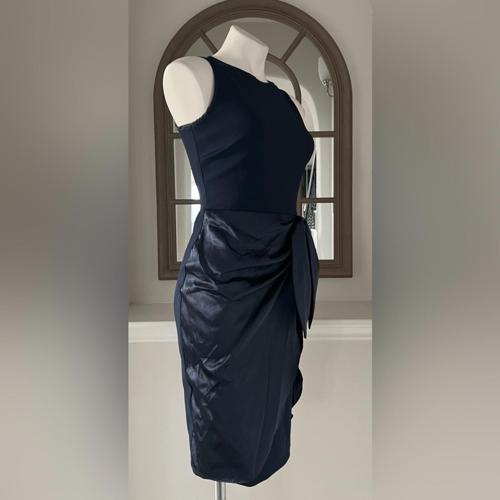 Betsy & Adam Satin Sarong Crepe Dress in Navy, Size 2 New w/Tag Retail $199