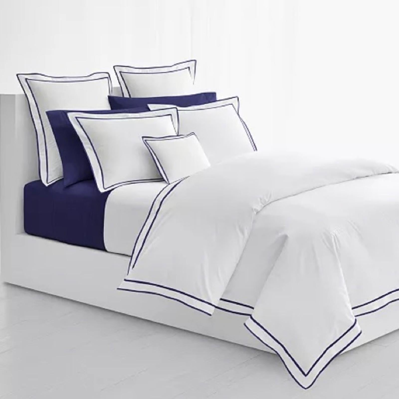Lauren Ralph Lauren Spencer Sateen Border King Duvet Cover in White/Navy NEW