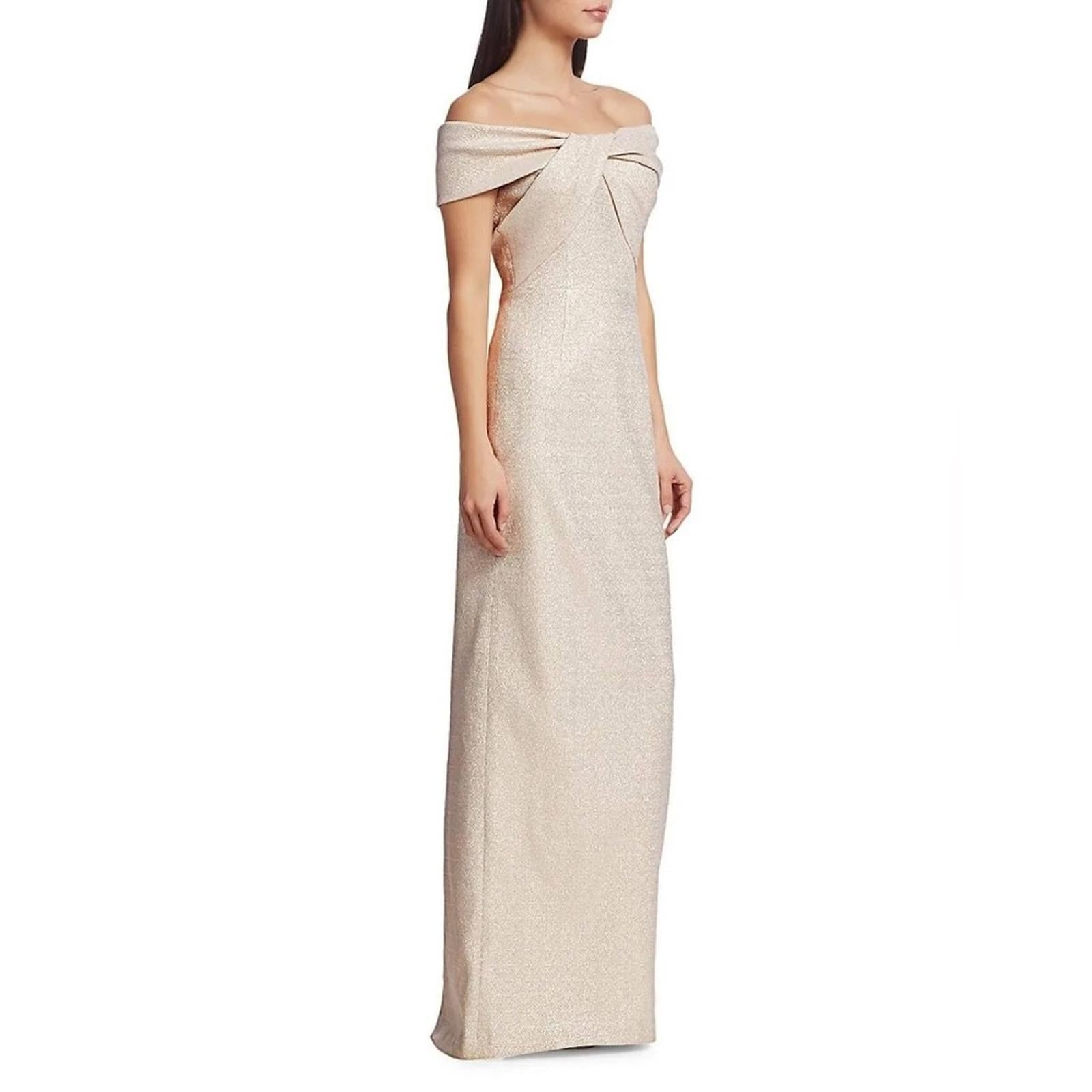 Teri Jon Metallic Jacquard Off-the-Shoulder Champagne Gown Size 4 NEW w/Tag $740