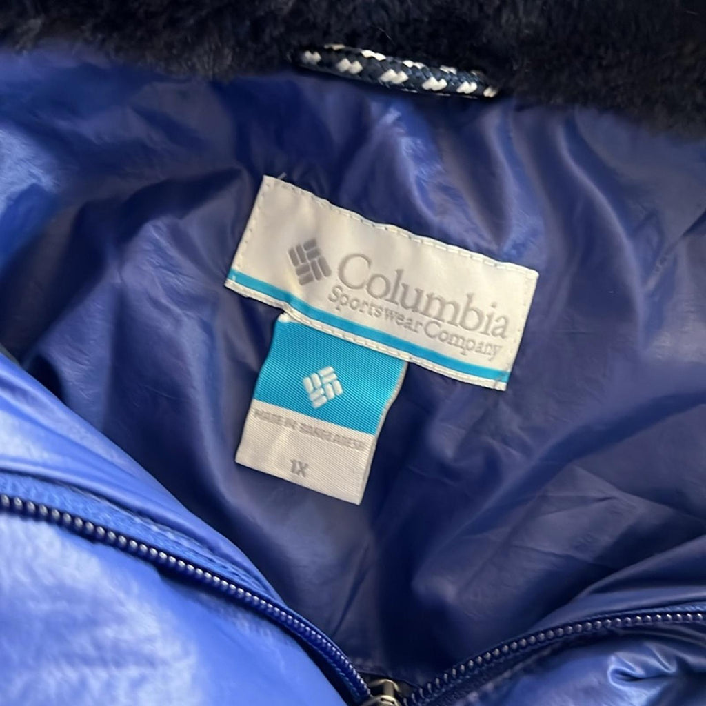 Columbia Peak to Park II Hooded Faux-Fur-Trim Jacket, Blue Size 1X New w/Tag