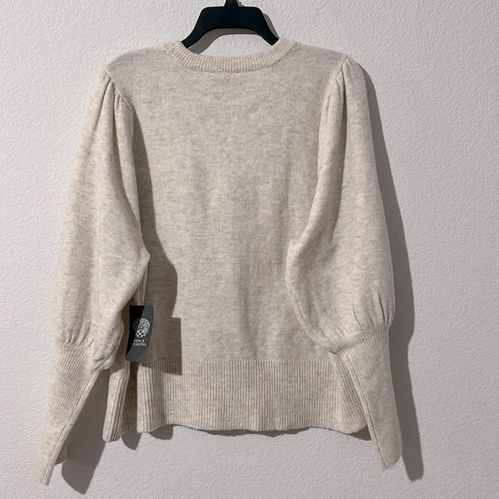 Vince Camuto Beige Ribbed Long Balloon Sleeve Crew Neck, Size XL New w/Tag