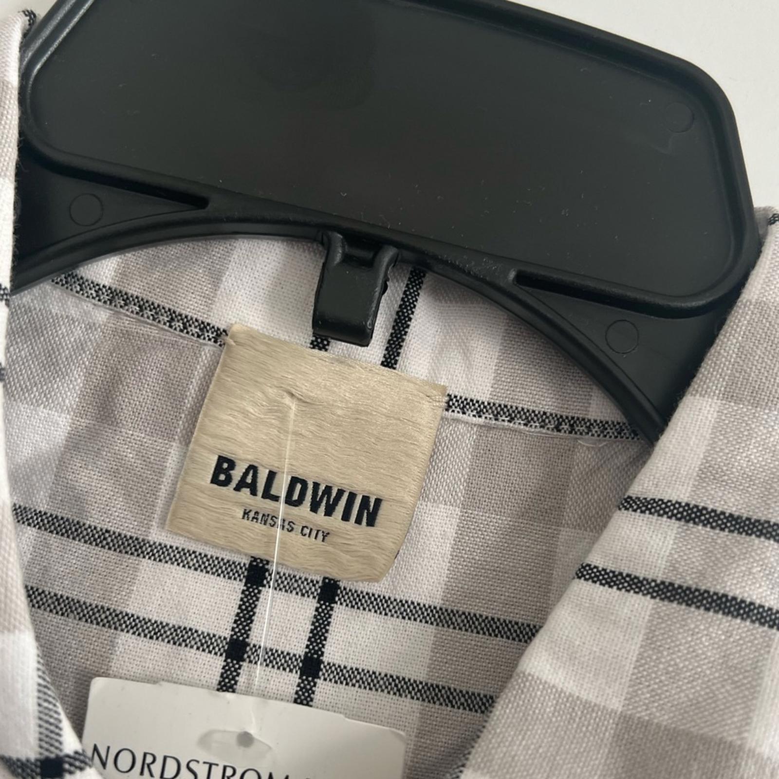 Baldwin Kansas City Cotton Plaid Button Up Shirt, White Grey NWT Retail $195