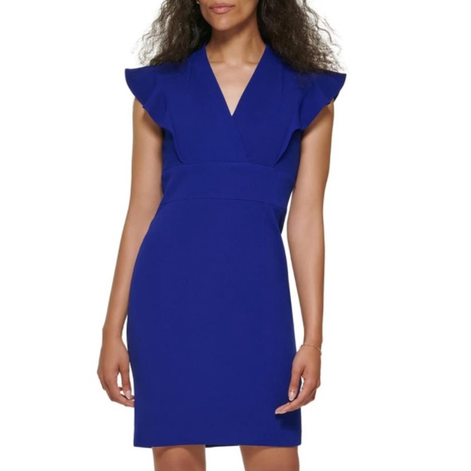 DKNY V-Neck Flutter Sleeve Sheath in Berry Blue, Size 16 New w/Tag