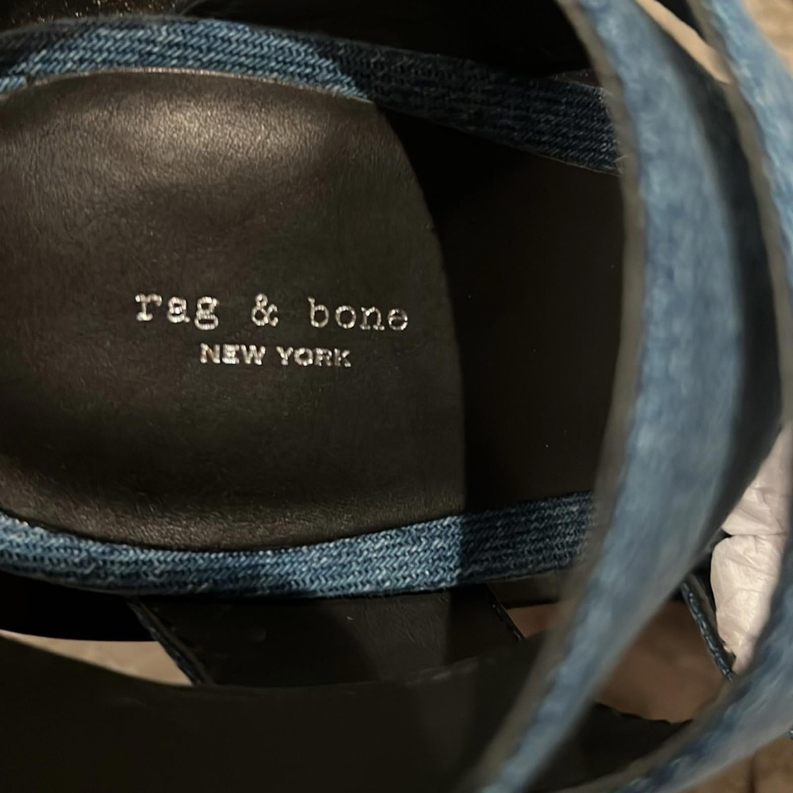 Rag & Bone Santiago Ankle Strap Platform Wedge Sandals Denim, Size 8.5/38.5 NWT