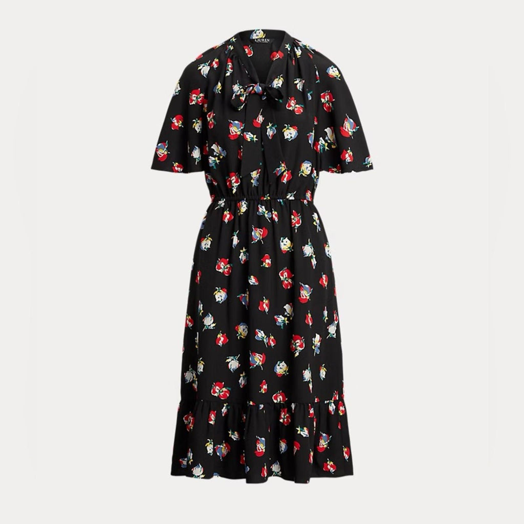 Lauren Ralph Lauren Floral Crepe Tie-Neck Dress, Size 14 EXCELLENT! Retail $155