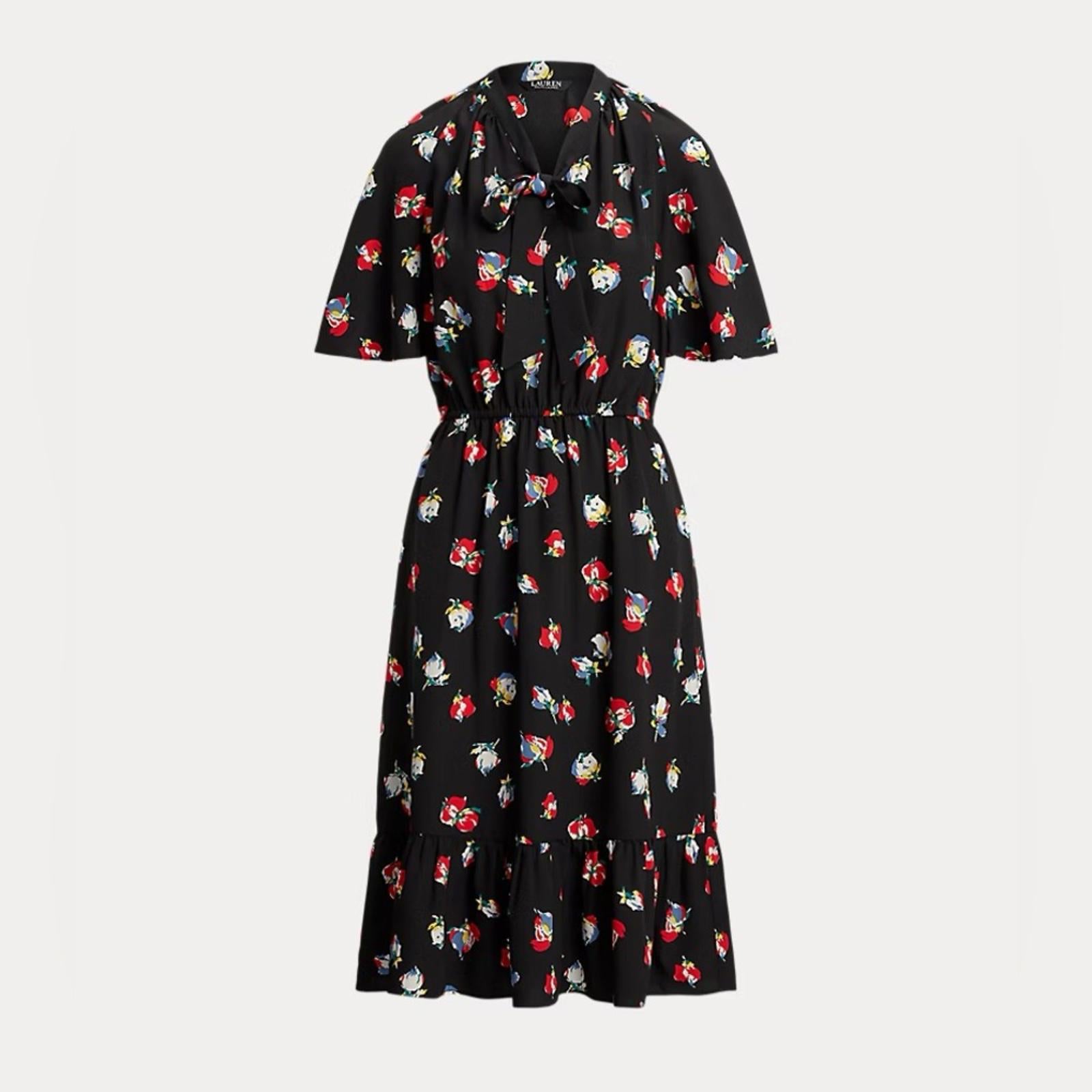 Lauren Ralph Lauren Floral Crepe Tie-Neck Dress, Size 14 EXCELLENT! Retail $155
