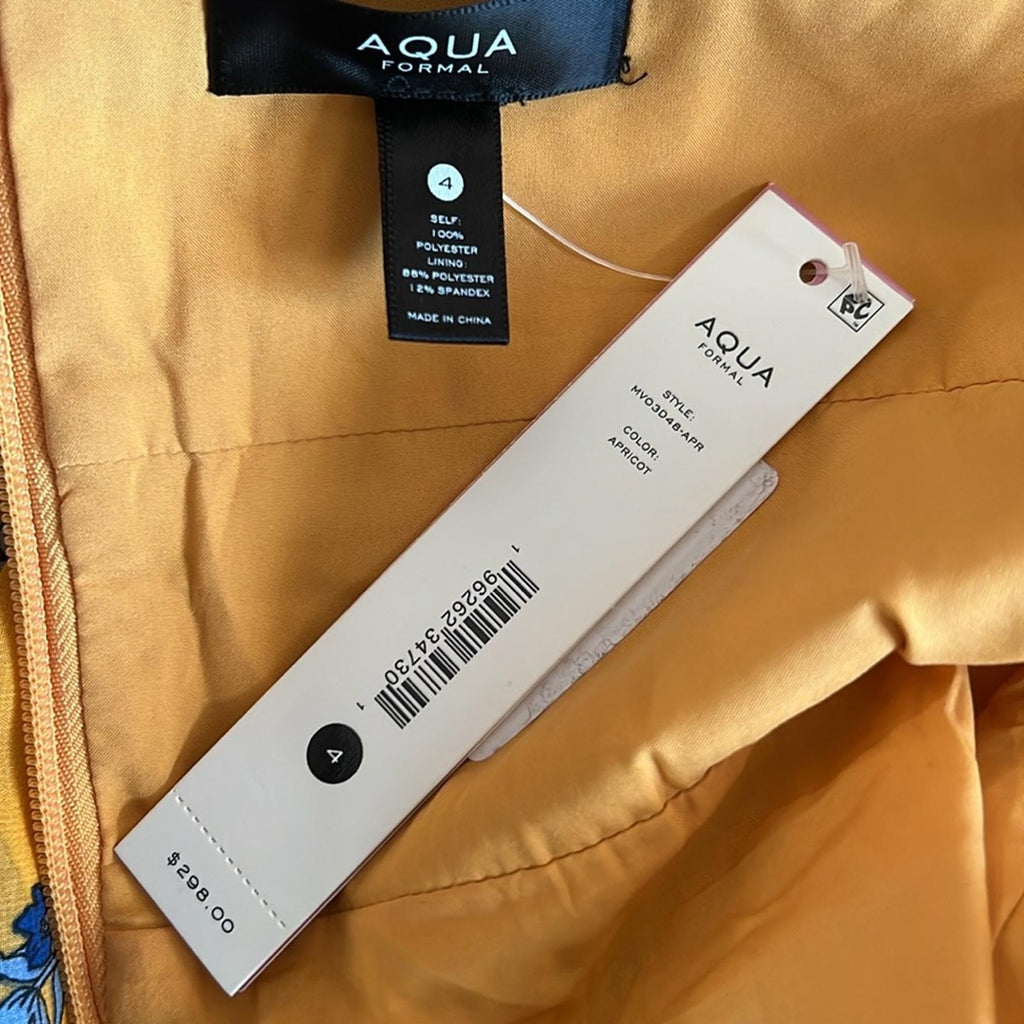 Aqua Bloomingdale’s Square Neck Evening Dress in Apricot, Size S New w/Tag $298