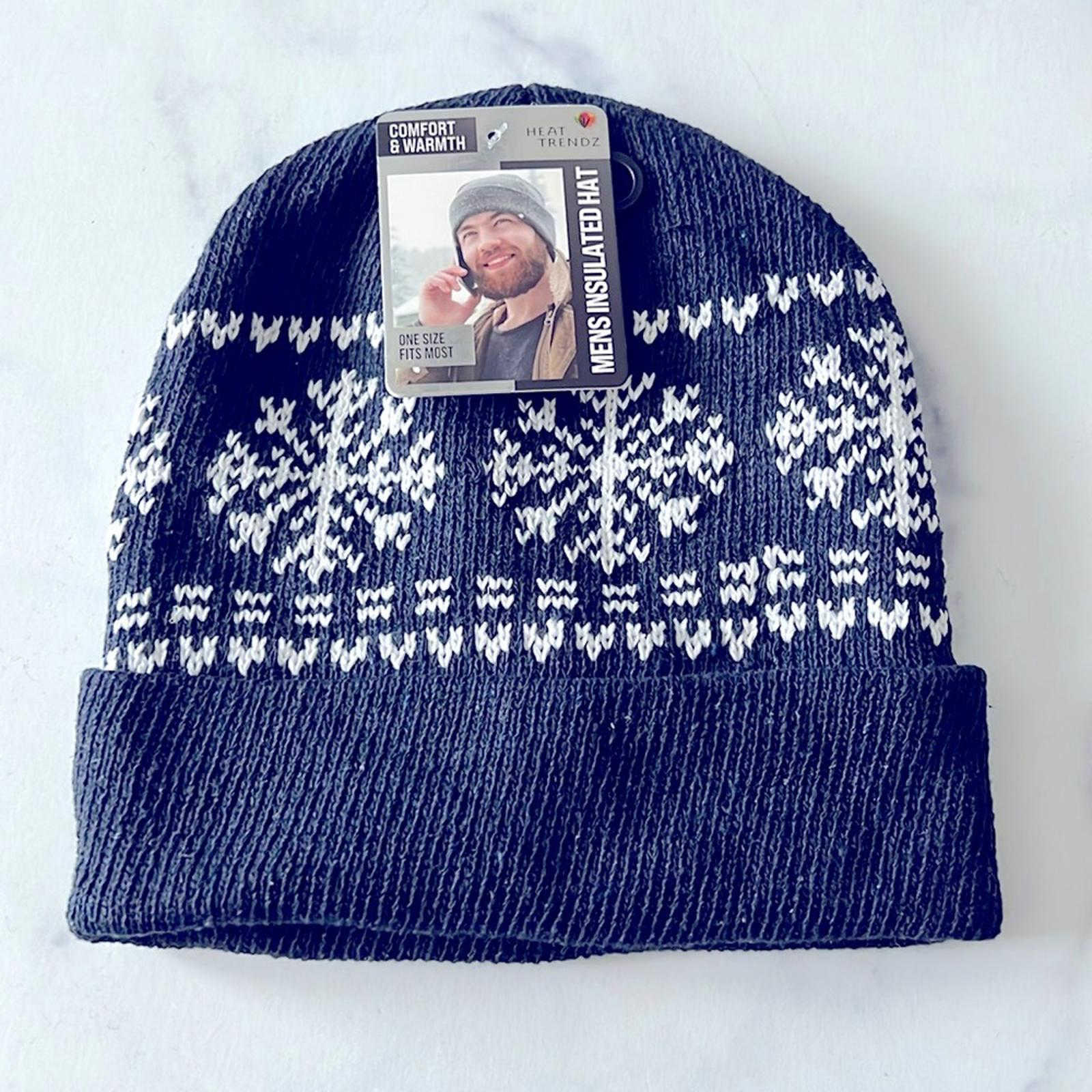 Men’s Insulated Hat, Knit Beanie, Navy & White One Size New w/Tag