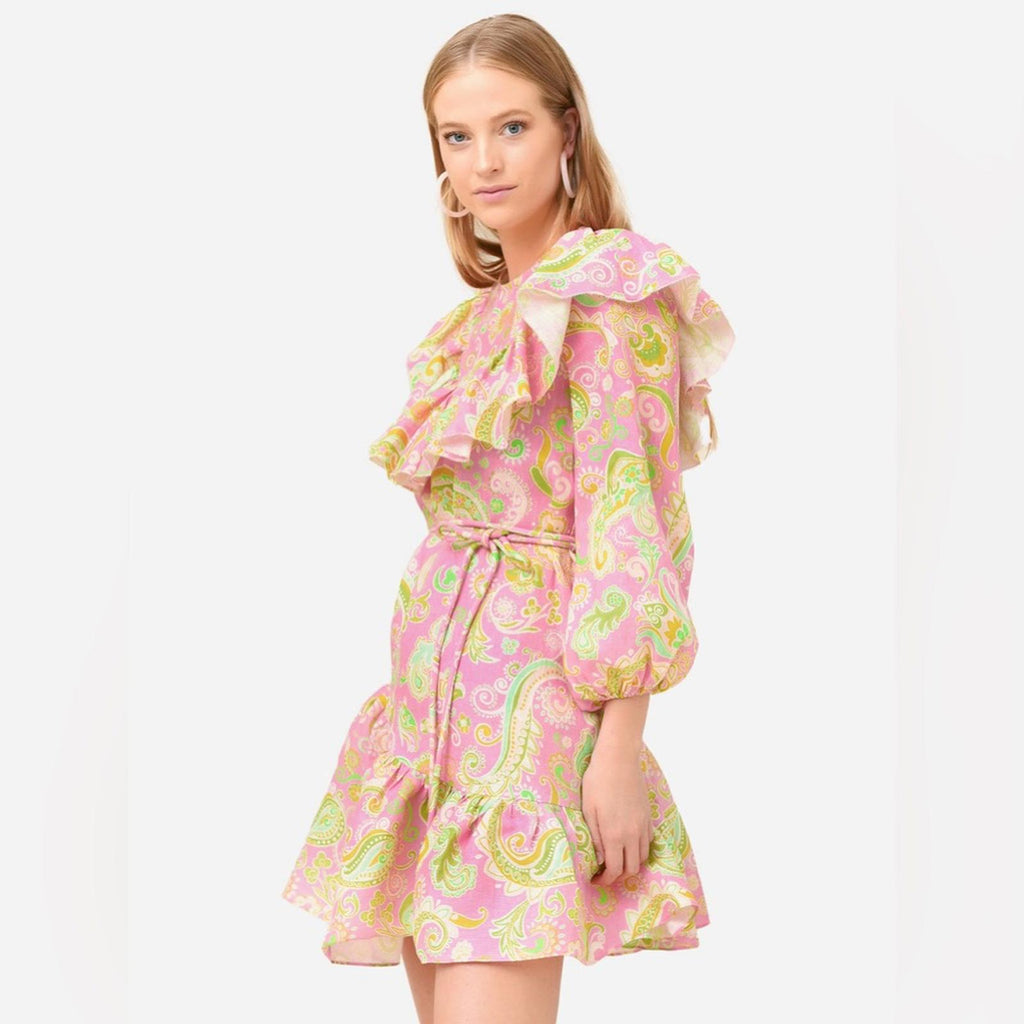 ALÉMAIS Marta Linen Ruffle Mini Dress, Size AUS 4 New w/Tag