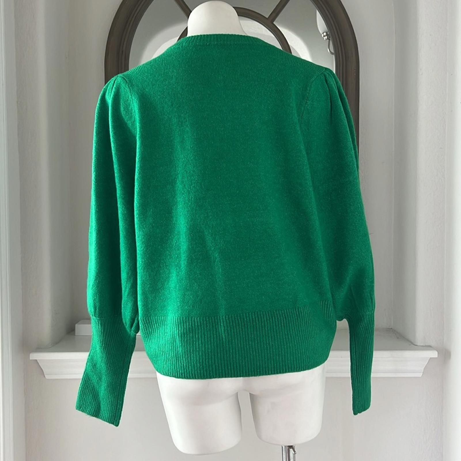 NEW CeCe Juliet Sleeve Puff Sleeve Crewneck Sweater, Green Size L New w/Tag