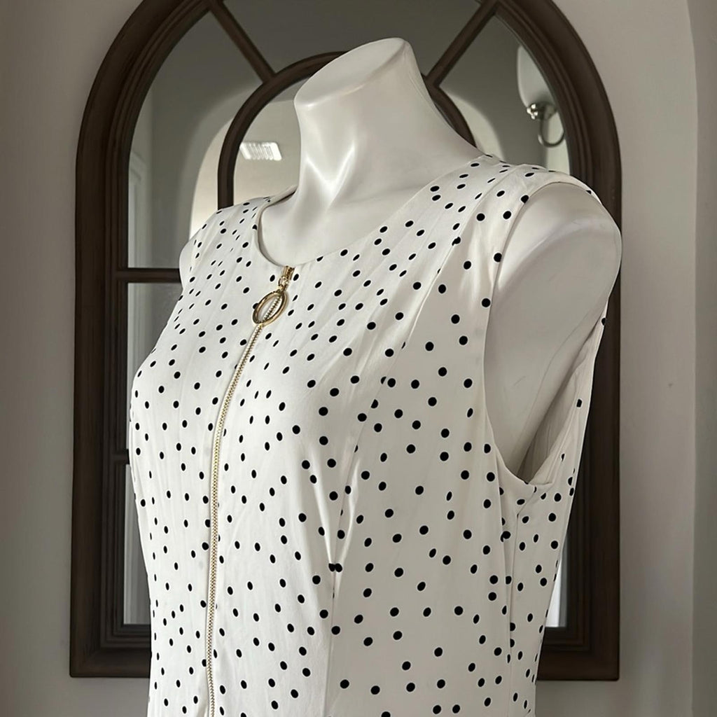DKNY Polka Dot High Low Midi Dress in White & Black, Size 14, New w/Tag