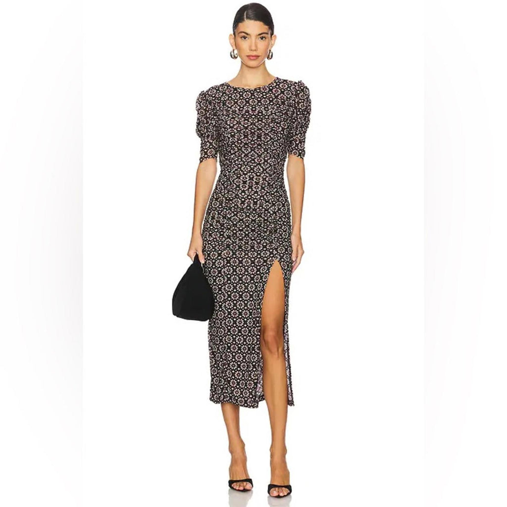 Free People Briella Midi Dress in Black Combo, NWT, Size S