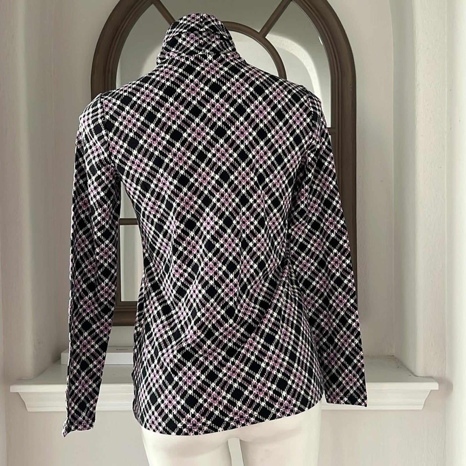 NEW Talbots Cotton Turtleneck Bias Plaid Top Black/Purple Size S New w/o Tag