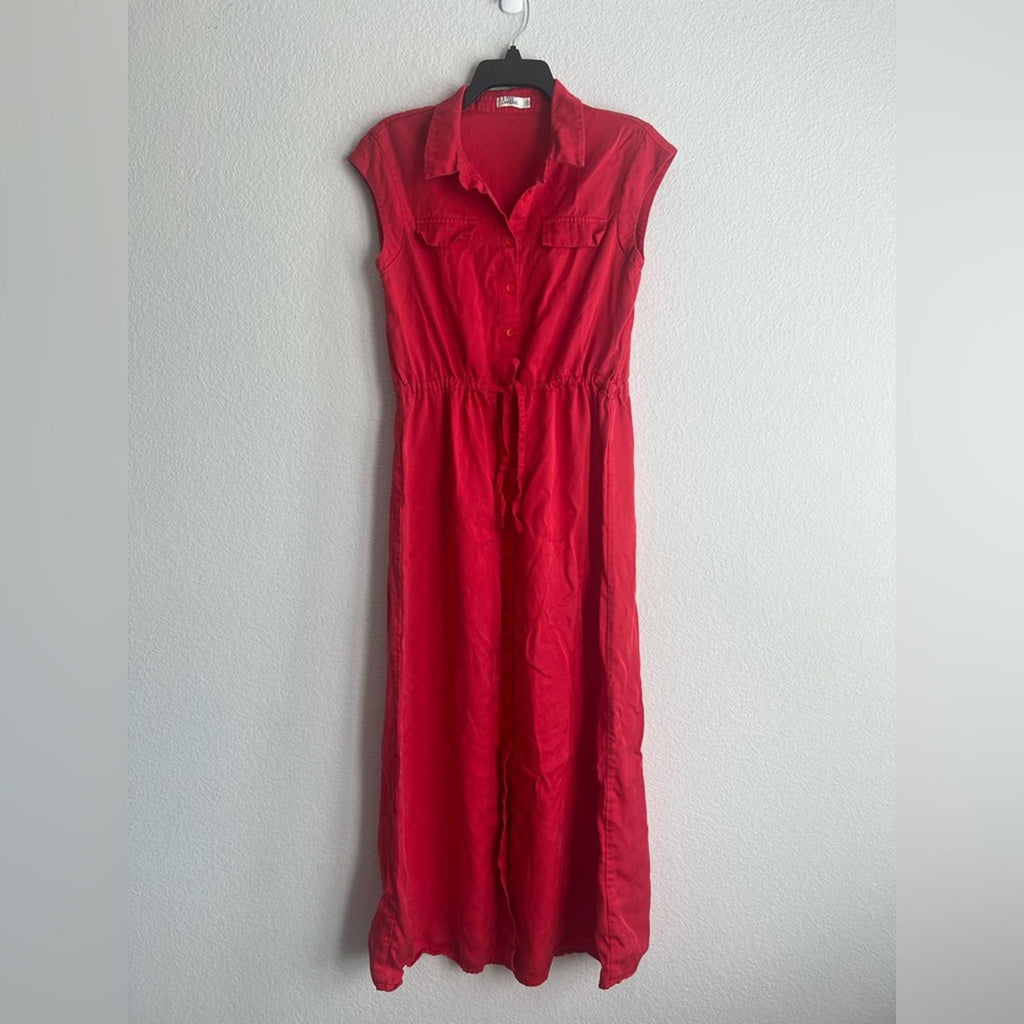 Lavand Shirtdress with Drawstring in Red, Size S Retail $114