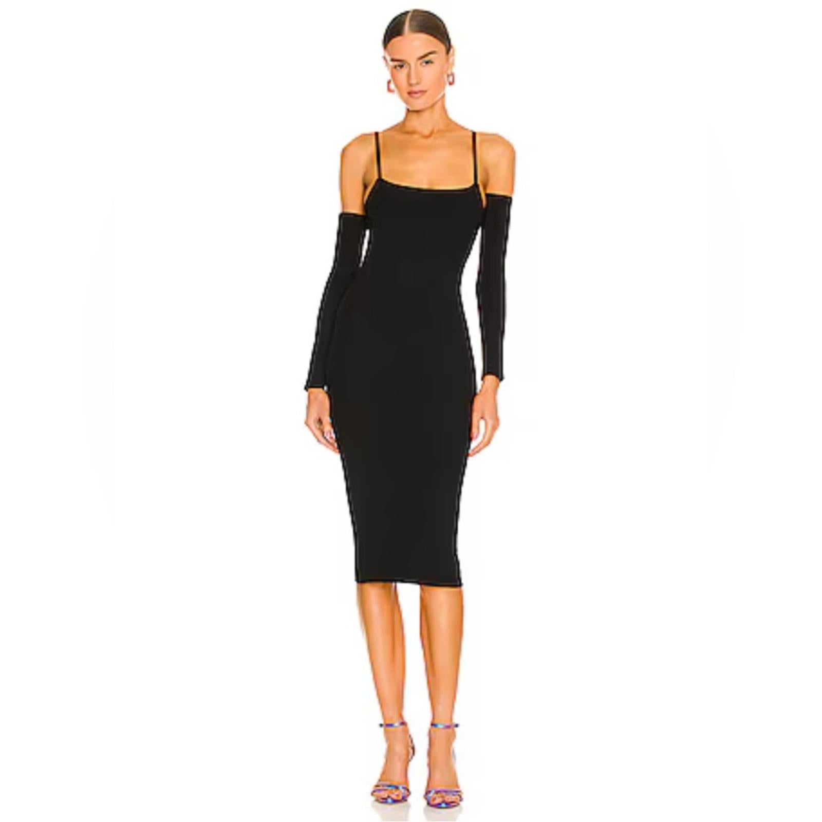 Alice+Olivia Evia Fitted Spaghetti Strap Dress in Black, Size L NWT Retail $465