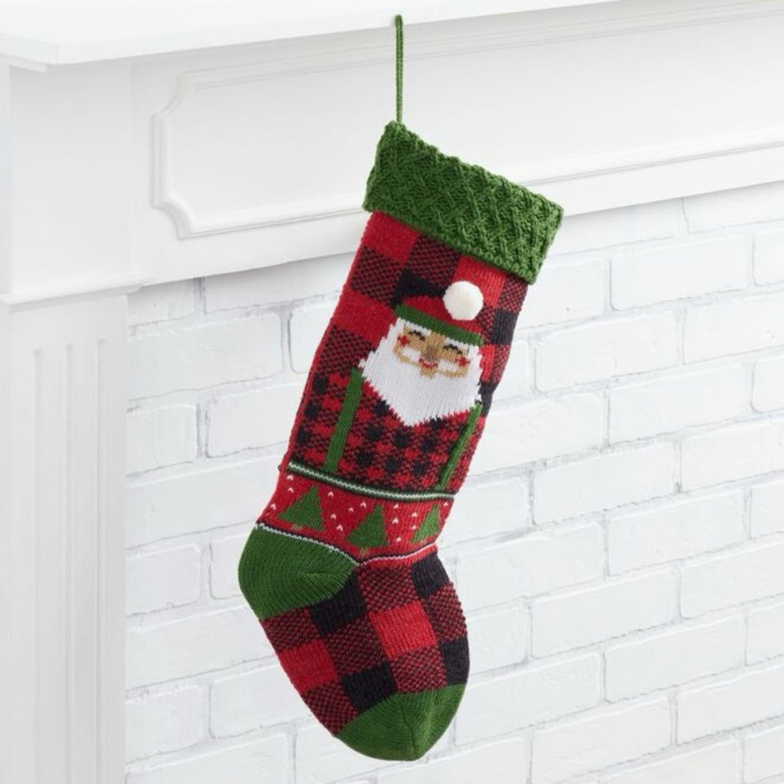Red and Green Knit Lumberjack Santa Christmas Stocking, New w/Tag