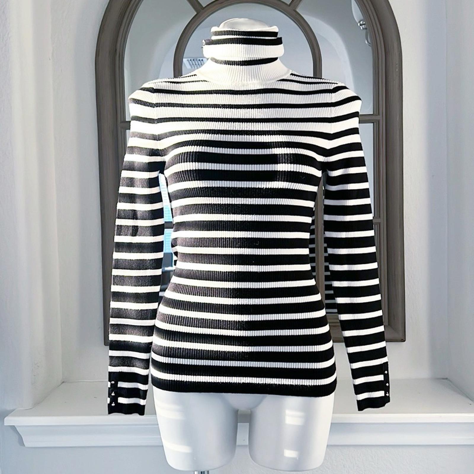 WHBM Long-Sleeve Ribbed Striped Turtleneck in Black & White Size S EXCELLENT!