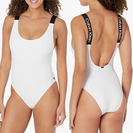 Calvin Klein Classic Over The Shoulder One Piece Swimsuit, Size L NEW w/Tag