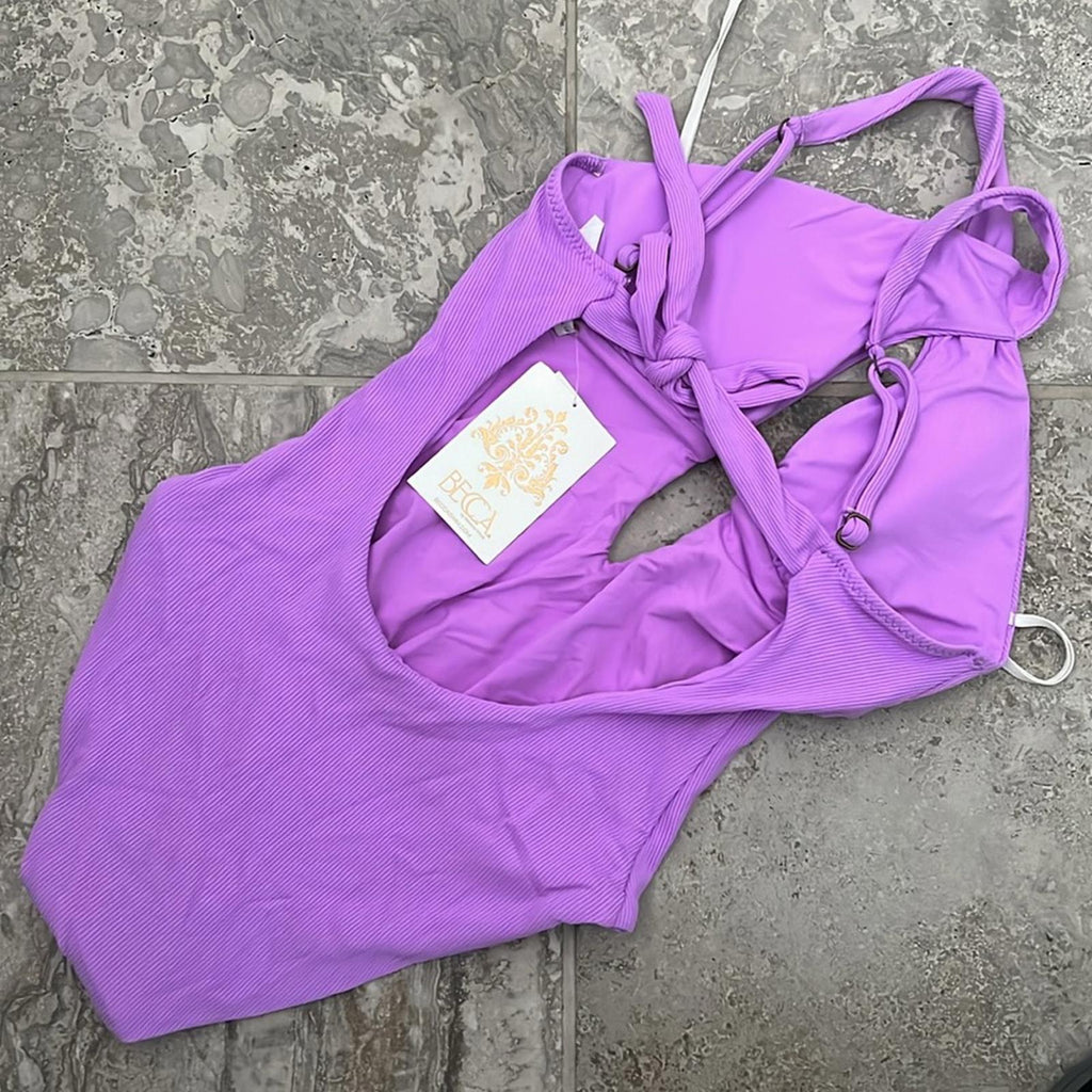 New BECCA Fine Line Halter One Piece Swimsuit, Removable Cups Size S NWT $148
