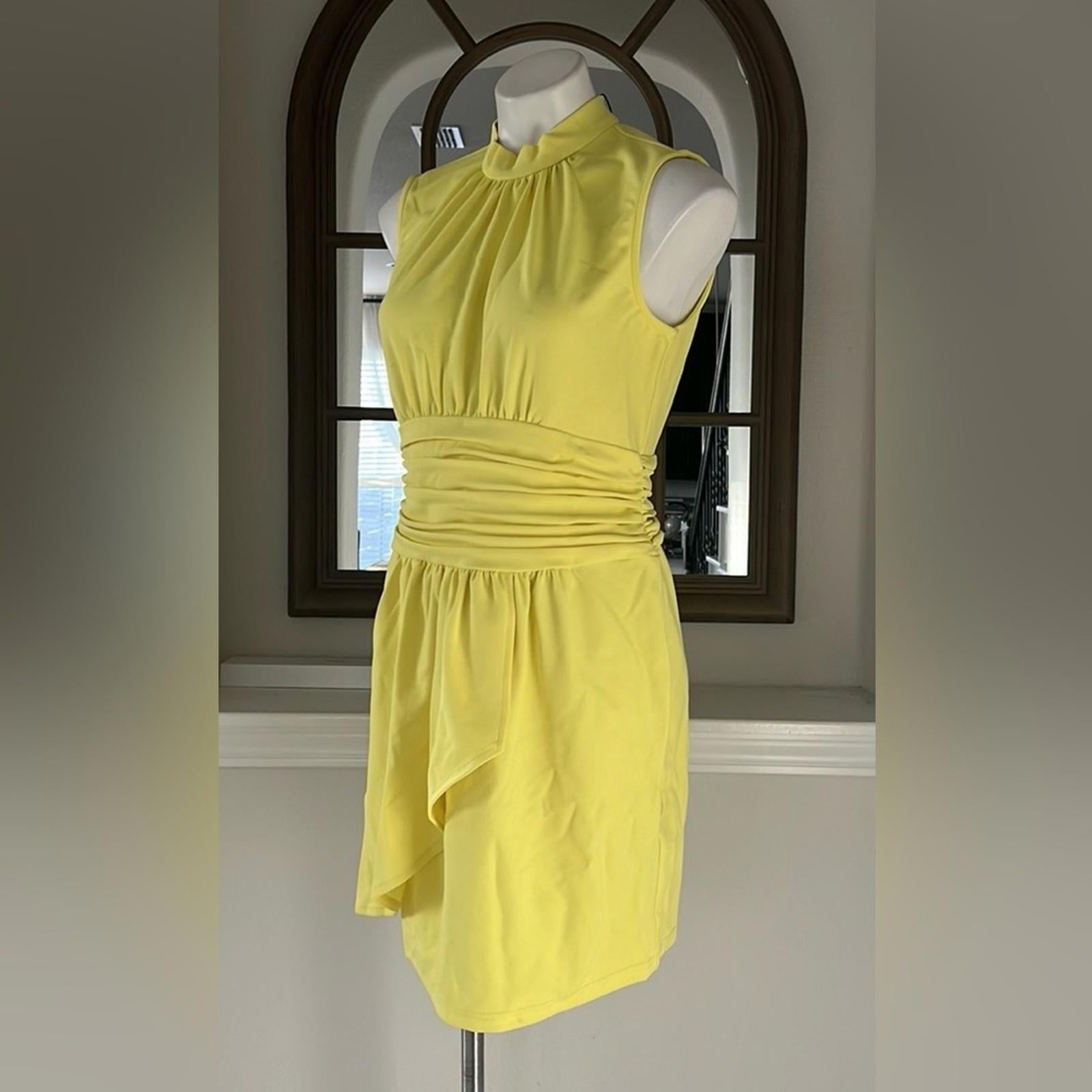 Nicole Miller Ruched Tulip Hem Mini Dress in Lemon Drop Size 8 New w/Tag $189