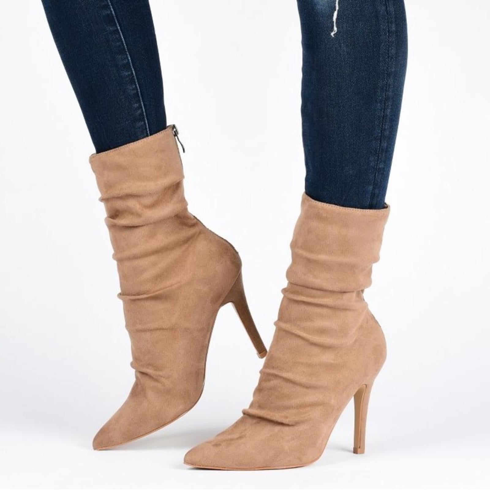Journee Collection Markie Back Heel Zip Stiletto Booties in Tan, Size 9.5 NEW