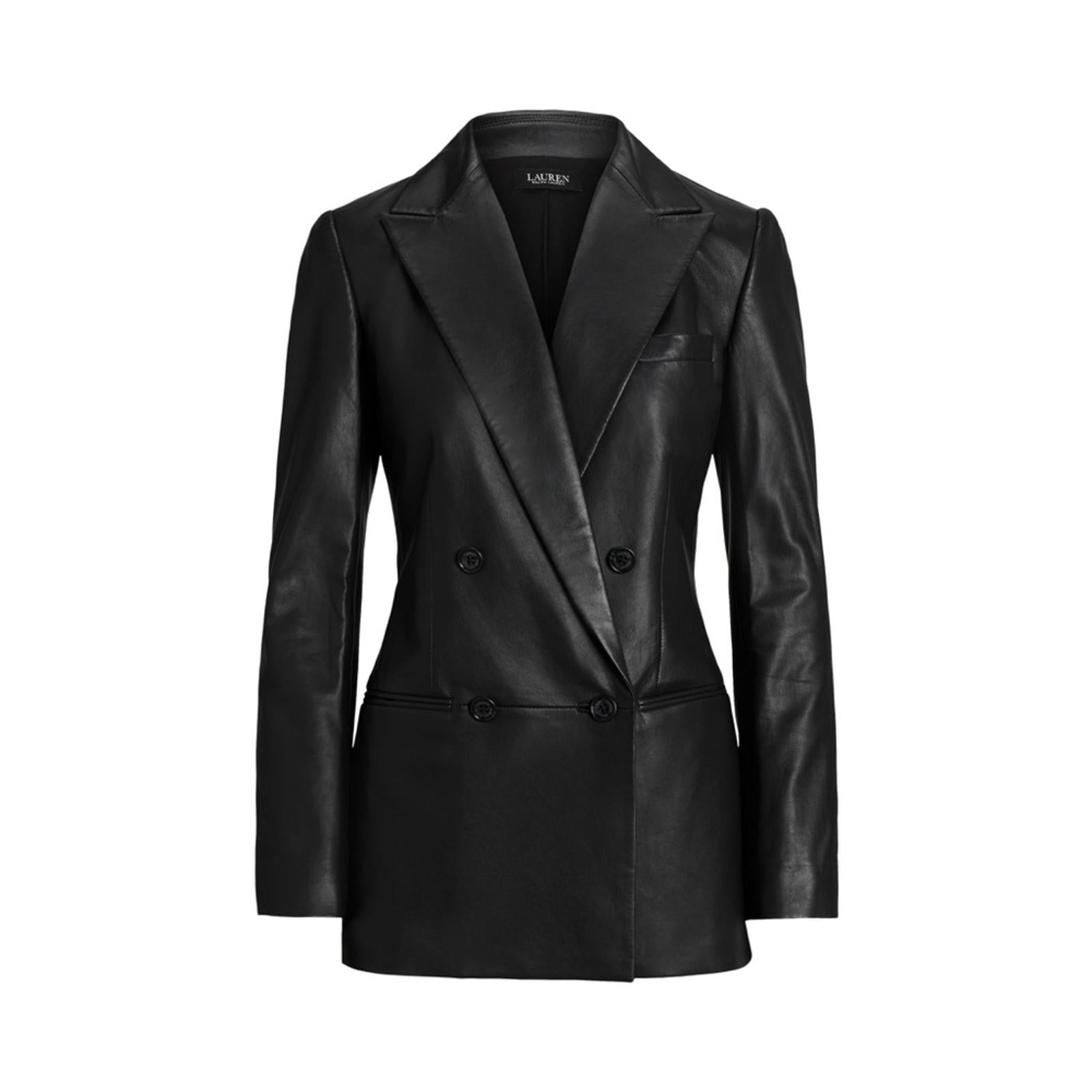 Ralph Lauren Double-Breasted Lambskin Blazer in Black, Size 14 New w/Tag $795
