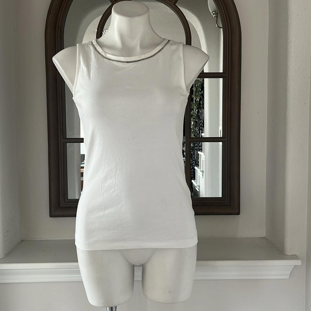 Fabiana Filippi Ball-Chain Trim Tank Top in White, Size XS New w/Tag