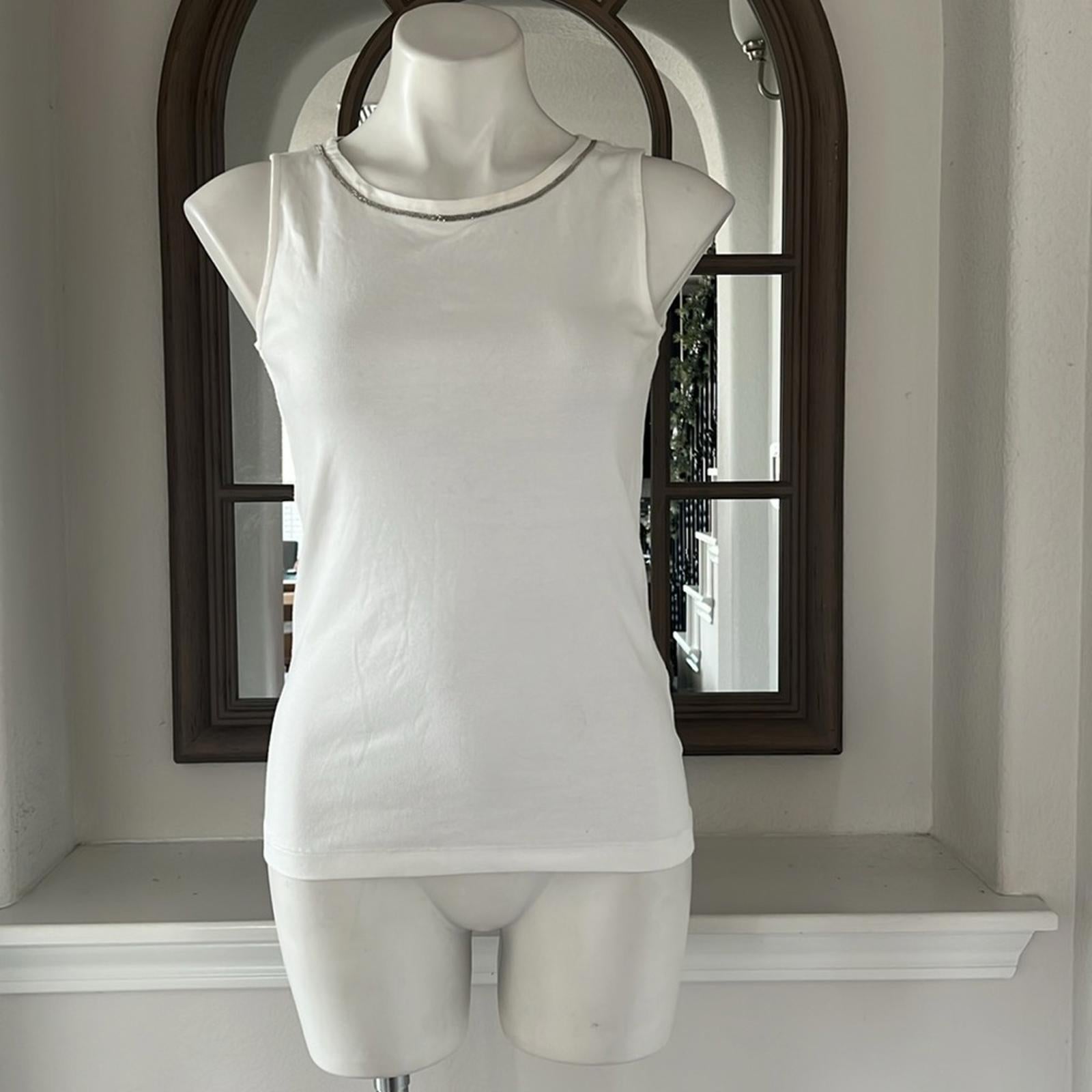 Fabiana Filippi Ball-Chain Trim Tank Top in White, Size XS New w/Tag