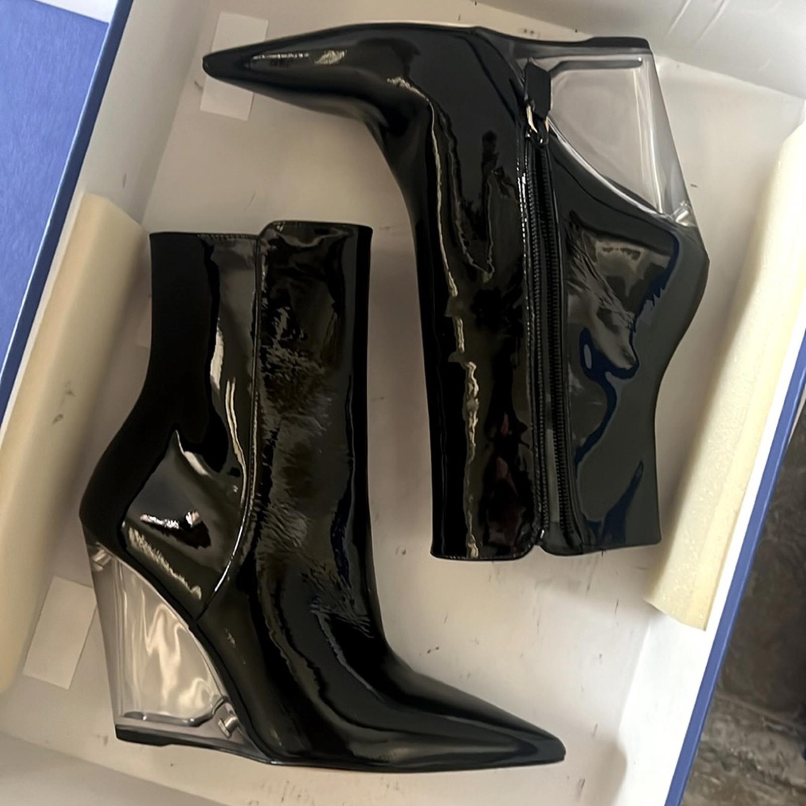Stuart Weitzman Lucite 100 Wedge Heel Boots in Black, Size EU36.5 US6 New in Box