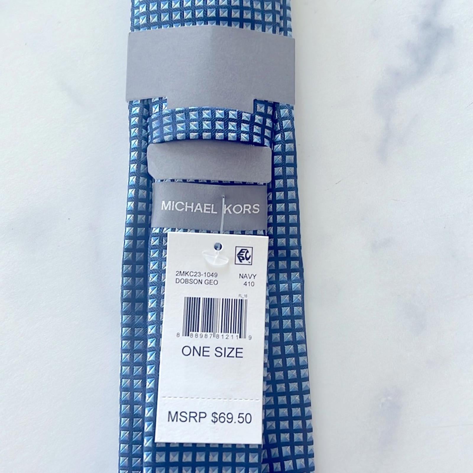 Michael Kors Silk Blend Dobson Geo-Print Tie in Navy, One Size, NWT
