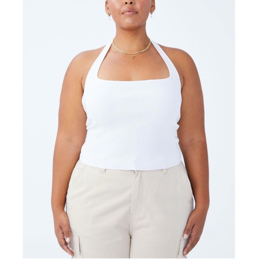 Cotton On Curve Summer Knit Twist Back Vestlette Top in White Size 16 New w/Tag
