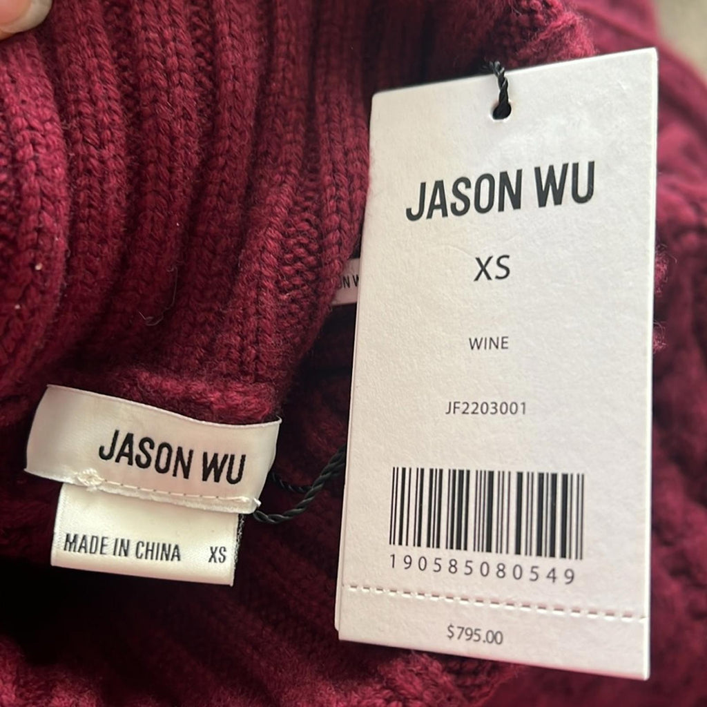 Jason Wu Fringe Turtleneck Sweater in Wine Red, NWT, Size XS