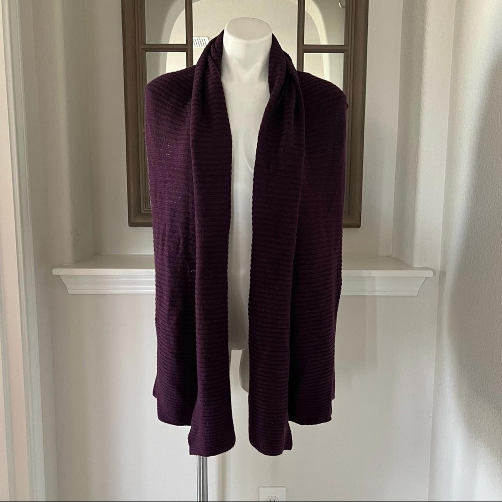Donna Karan Wool Ribbed Kinit Cardigan in Purple, Size M/L New w/Tag