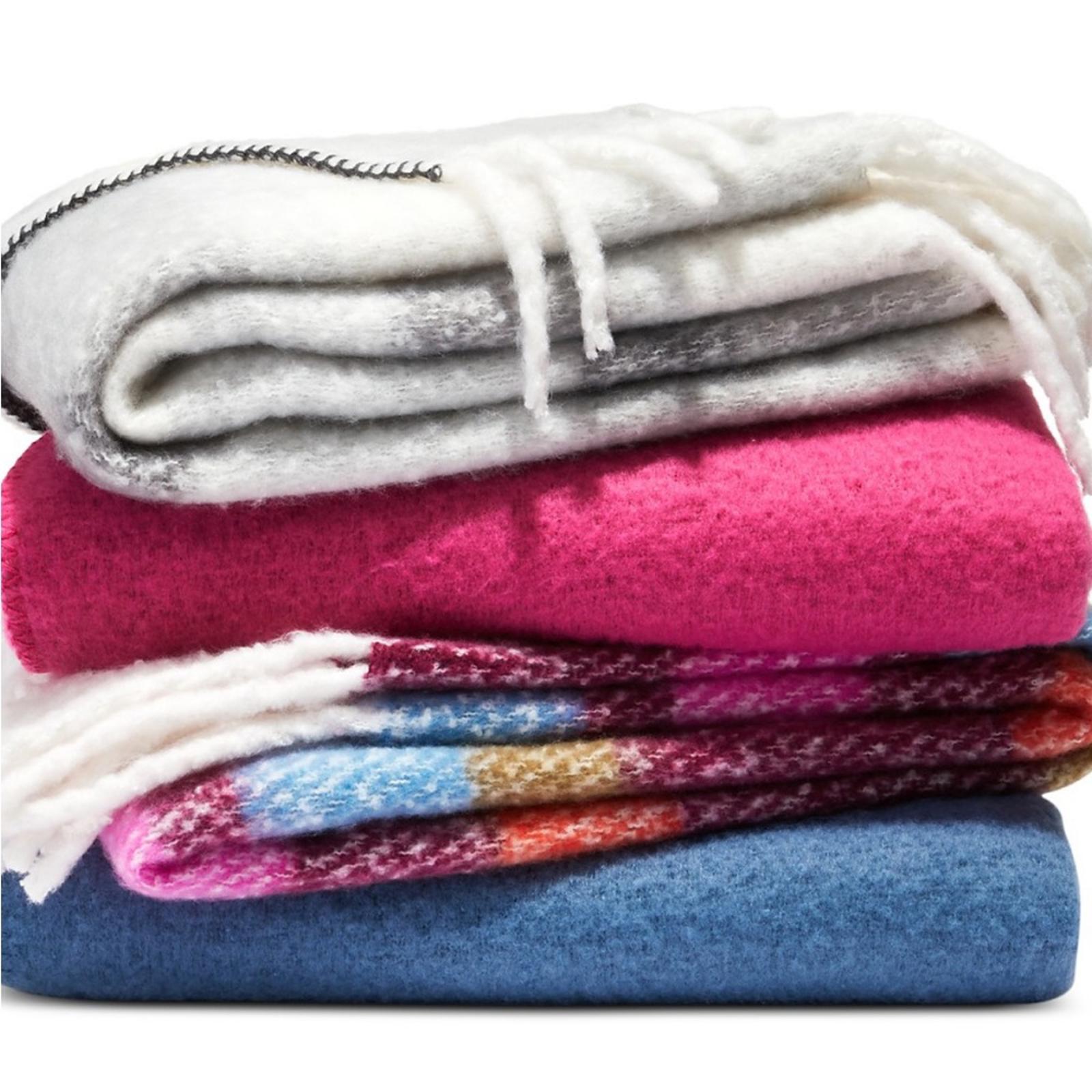 AQUA Bedding Faux Mohair Plaid Throw, 50” x 60” Multi Stripe New w/Tag