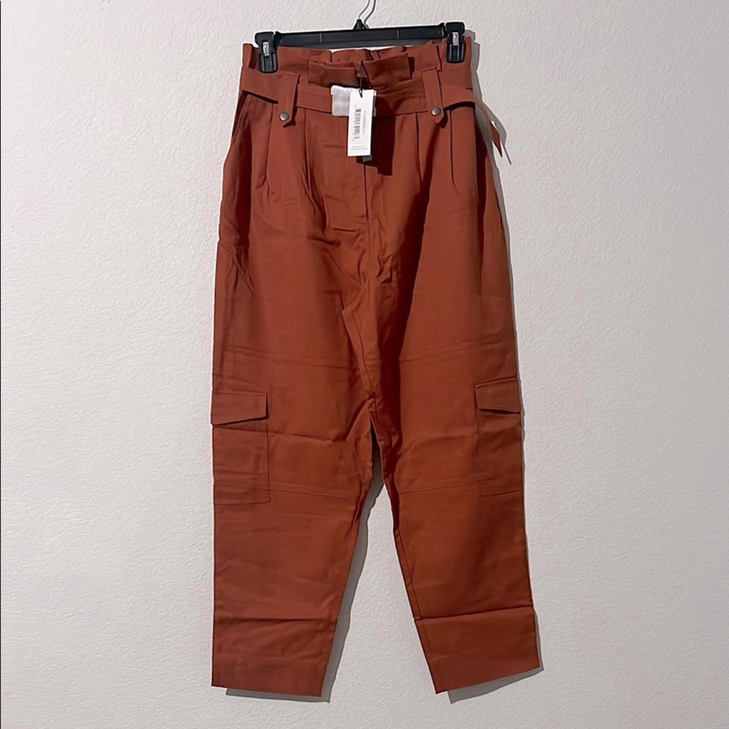 Who What Wear Brown Utility Trousers, PaperBag High-Waist in Amber, NWT, Size XL