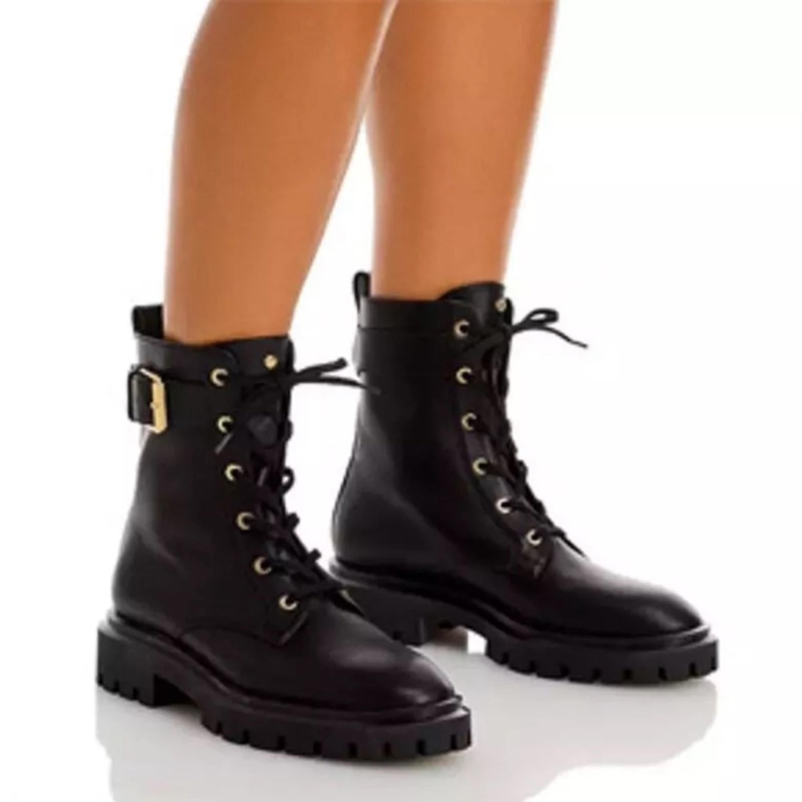 Stuart Weitzman Ultra Lug Sole Buckle Combat Boots Size 41/10.5B New Retail $695