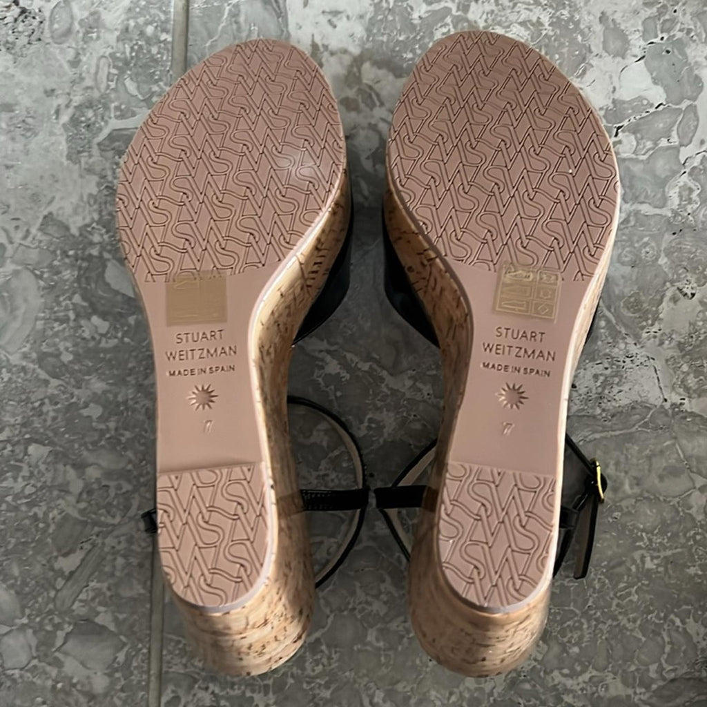 Stuart Weitzman Palmina Platform Wedge Sandals, Black Size 37.5/7 NEW + DustBag