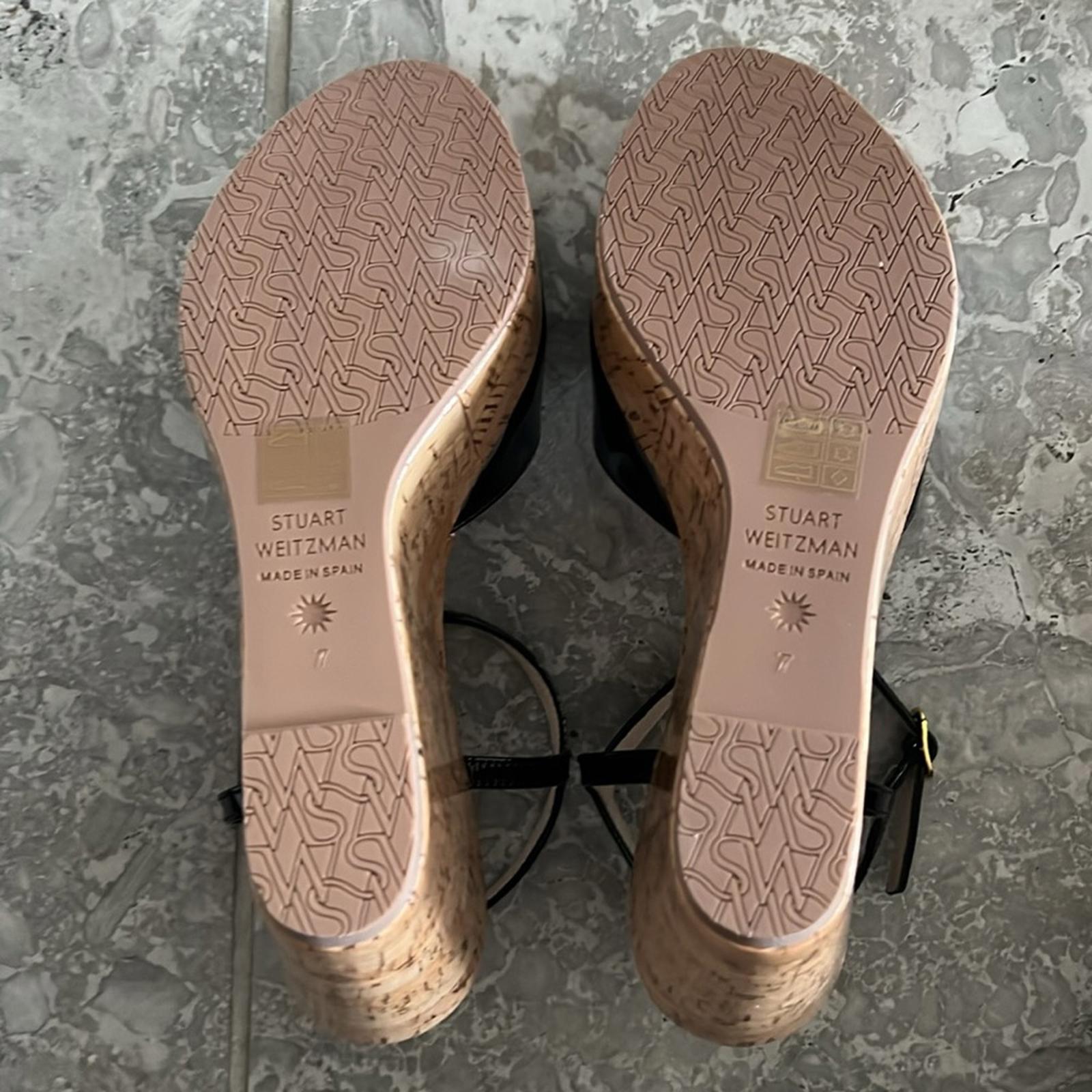 Stuart Weitzman Palmina Platform Wedge Sandals, Black Size 37.5/7 NEW + DustBag
