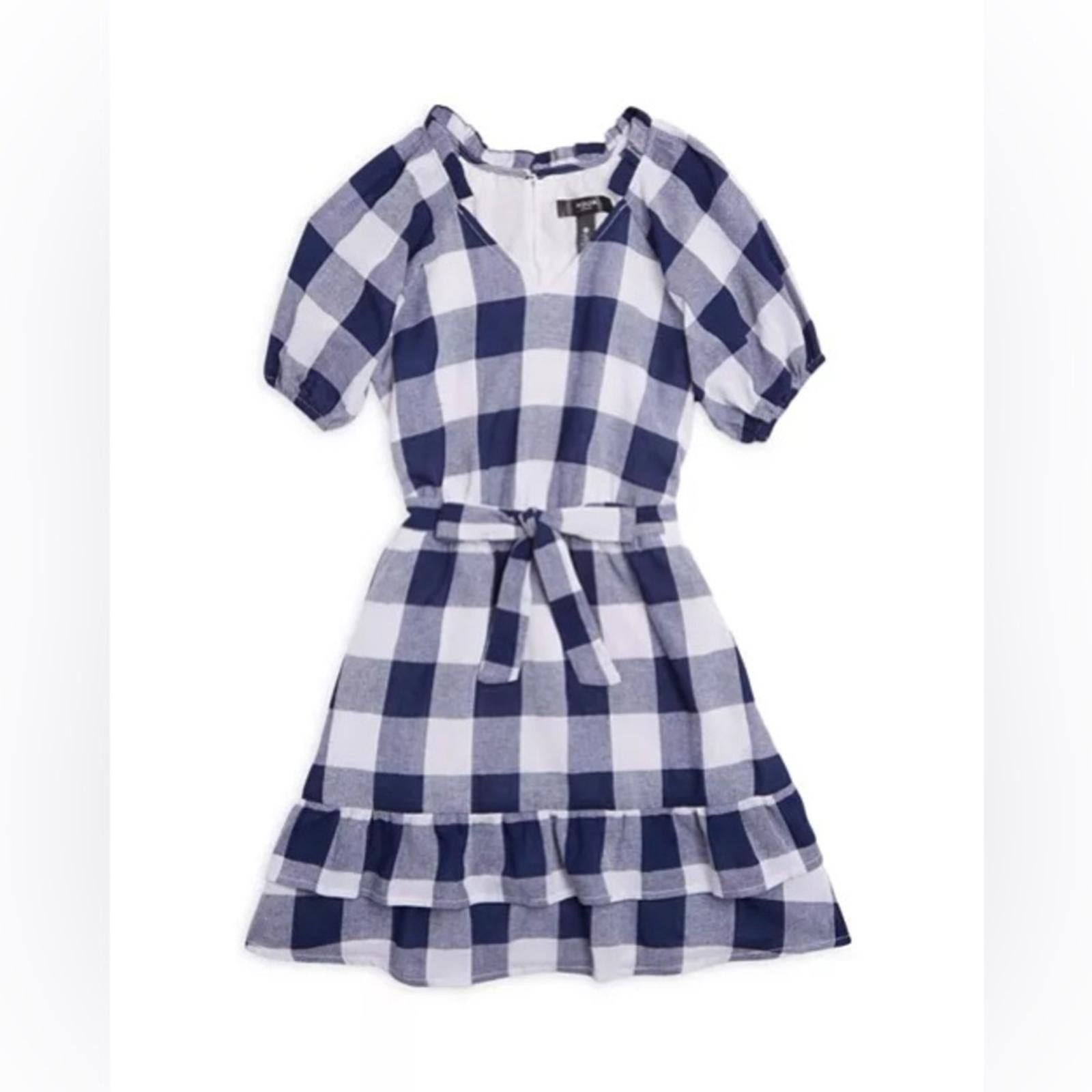 AQUA Girls' Puff Sleeve Exploded Gingham Check Dress, Little Kid Size 16 NWT