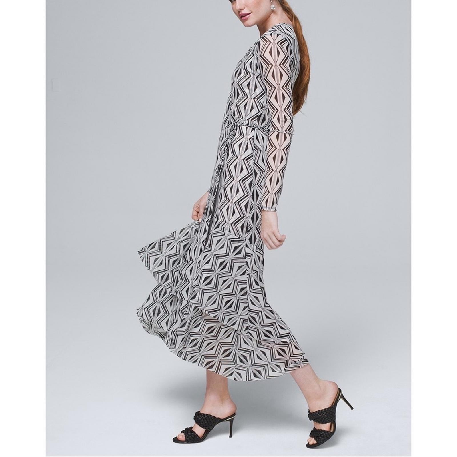 WHBM Tiered Mesh Wrap Dress, Black White Size 2, New w/o Tag Retail $160.00