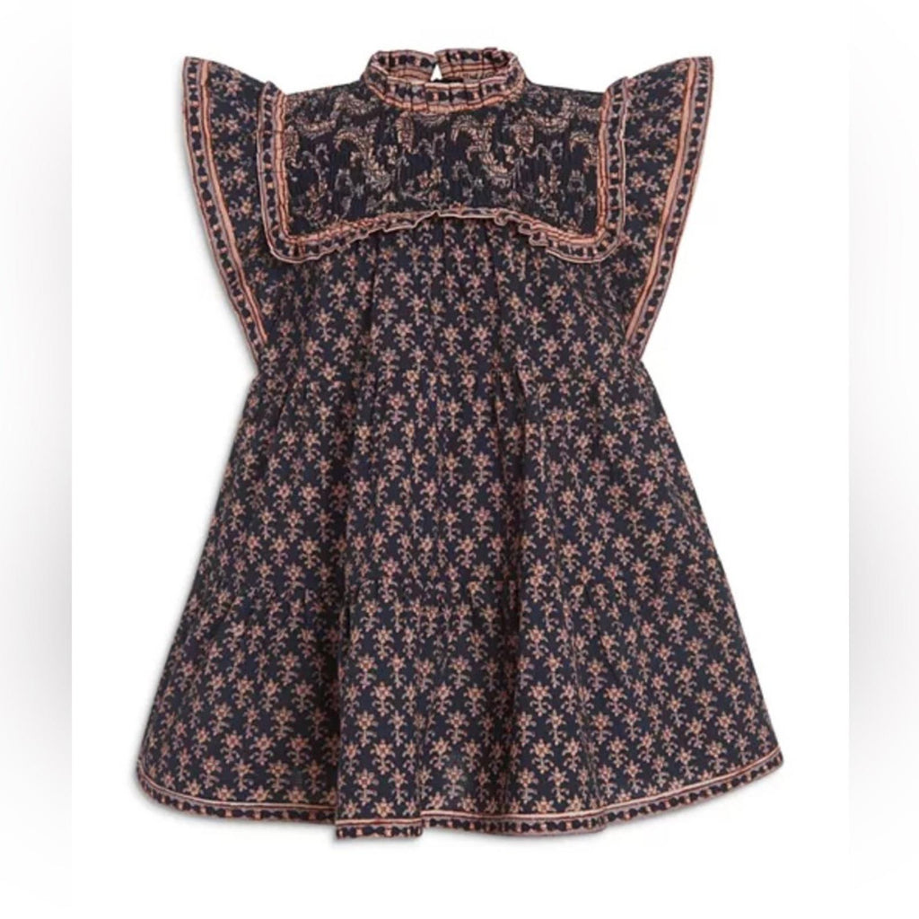 Sea New York Jasper Border Short Sleeve Smocked Dress in Marine, Size 8Y NWT