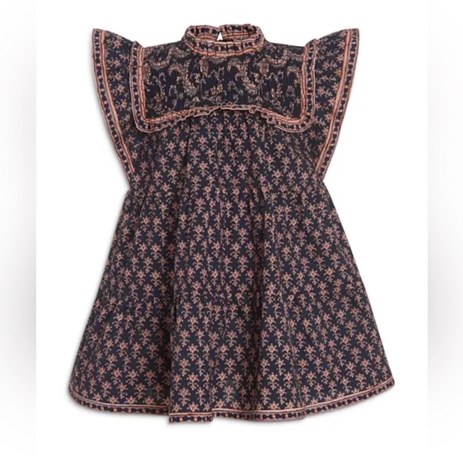 Sea New York Jasper Border Short Sleeve Smocked Dress in Marine, Size 8Y NWT